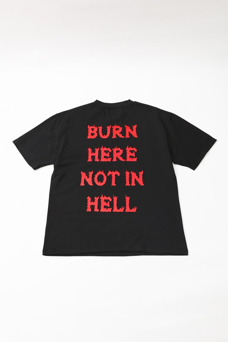 Burn Baskılı Siyah Oversize Tshirt