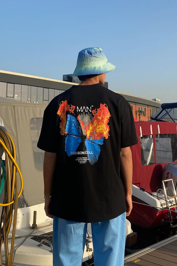 Burning Butterfly Baskılı Oversize Tshirt