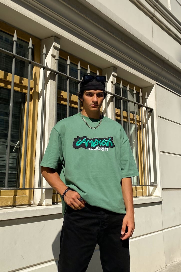 Bush Nakışlı Çam Yeşili Oversize