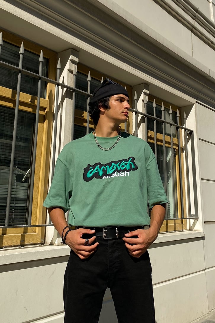 Bush Nakışlı Çam Yeşili Oversize