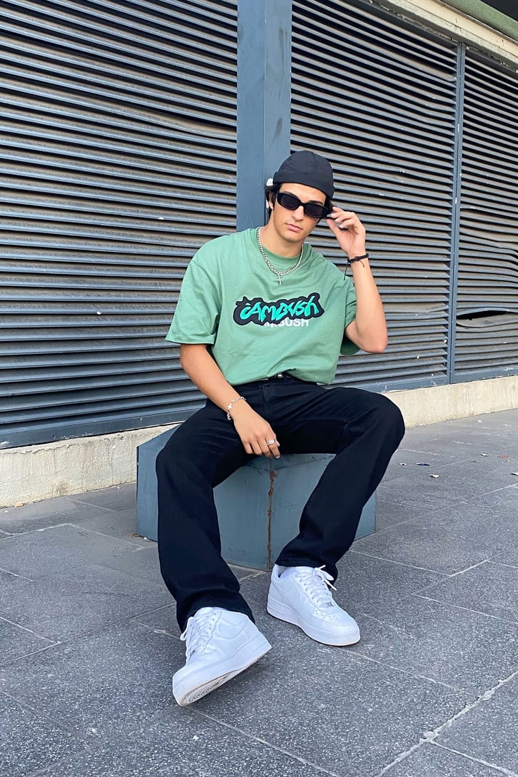 Bush Nakışlı Çam Yeşili Oversize