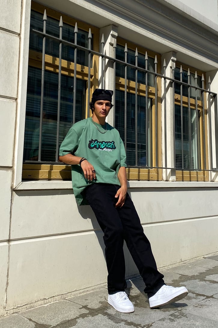 Bush Nakışlı Çam Yeşili Oversize
