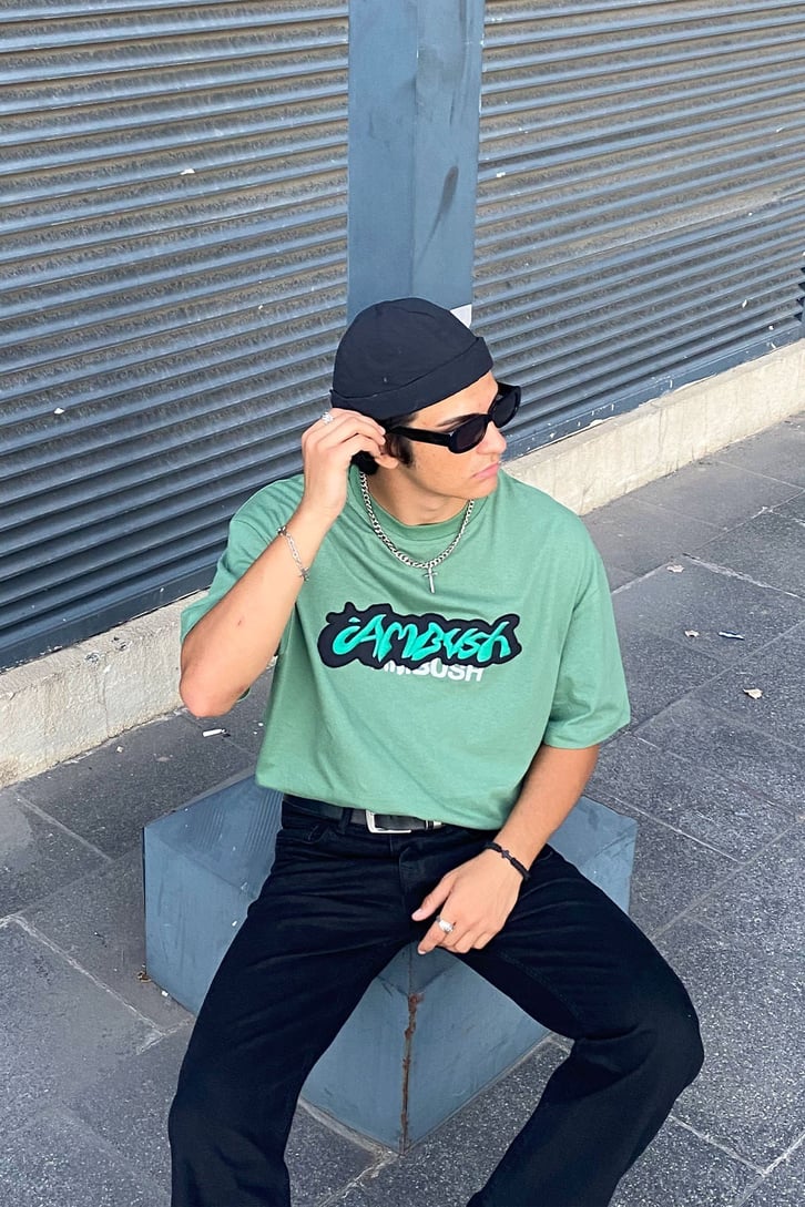 Bush Nakışlı Çam Yeşili Oversize