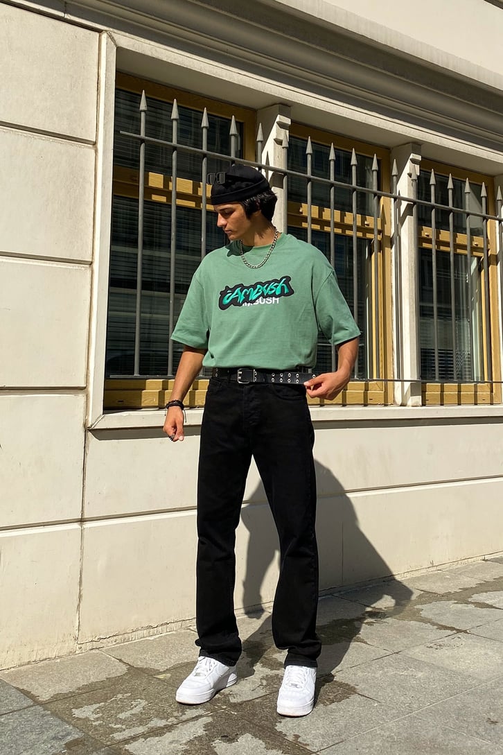 Bush Nakışlı Çam Yeşili Oversize