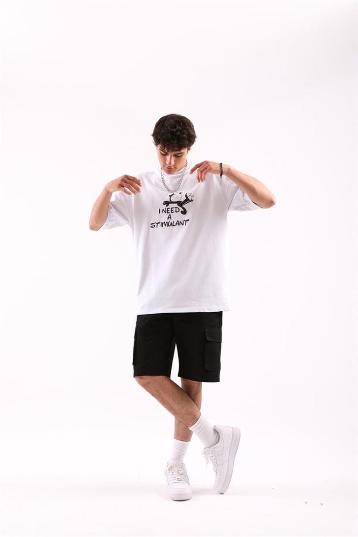 But Fierce Baskılı Beyaz Oversize Tişört