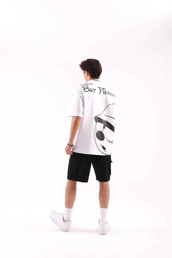 But Fierce Baskılı Beyaz Oversize Tişört