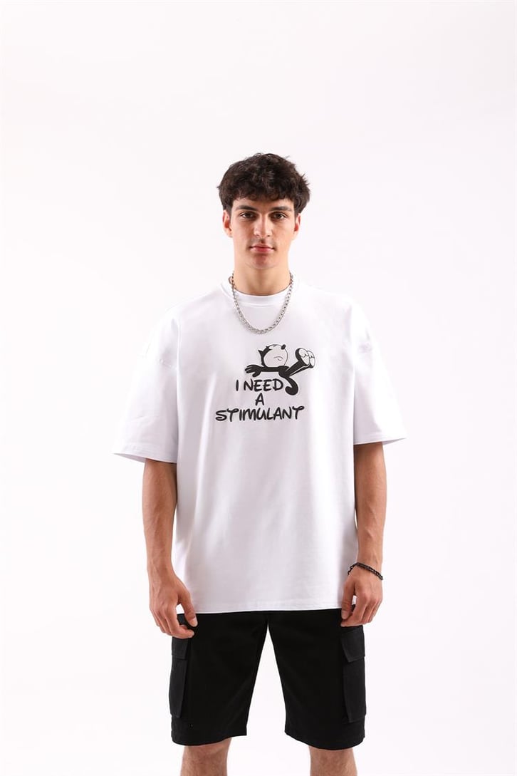 But Fierce Baskılı Beyaz Oversize Tişört