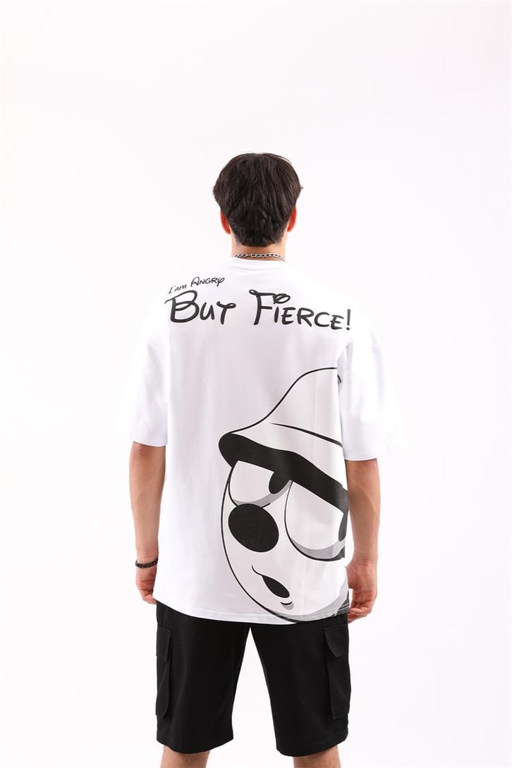 But Fierce Baskılı Beyaz Oversize Tişört
