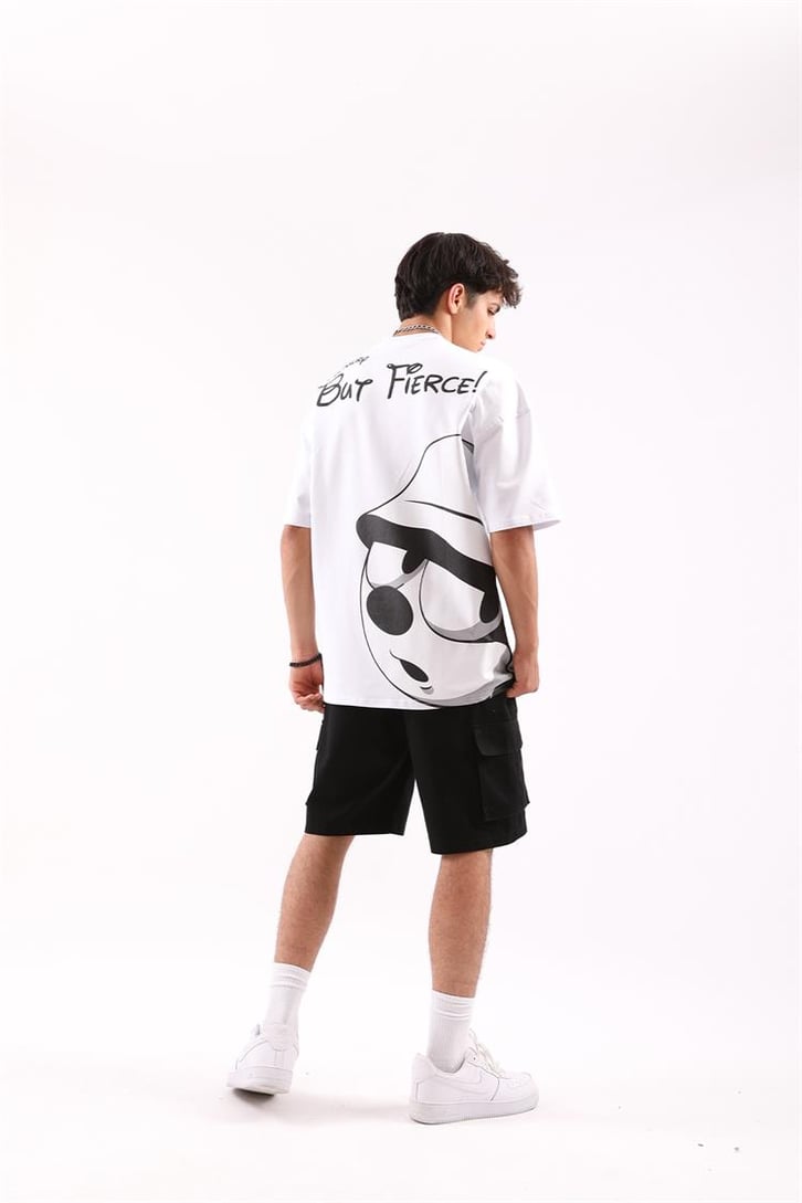 But Fierce Baskılı Beyaz Oversize Tişört