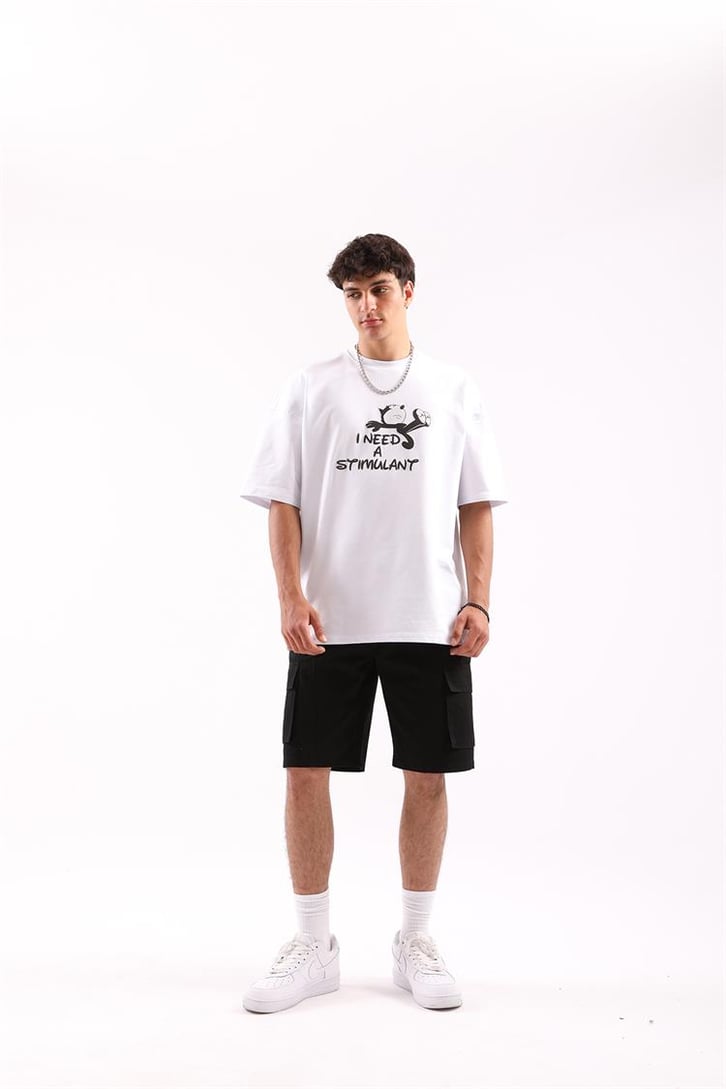 But Fierce Baskılı Beyaz Oversize Tişört