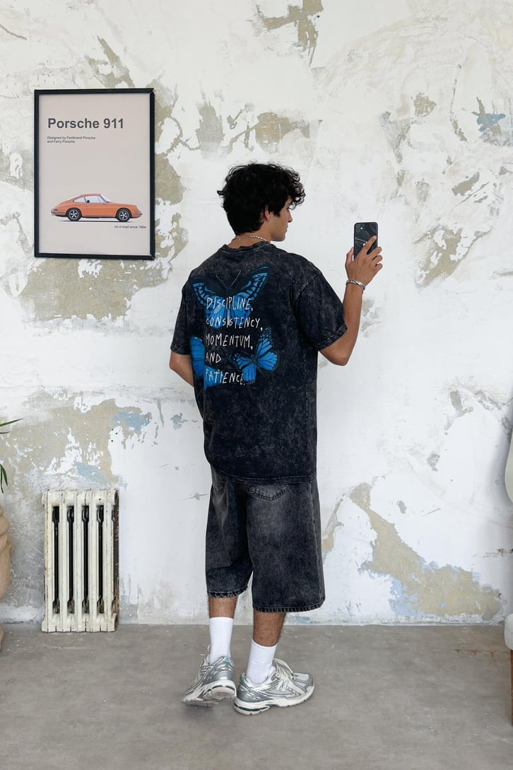Butterfly Acid Wash Oversize Tişört