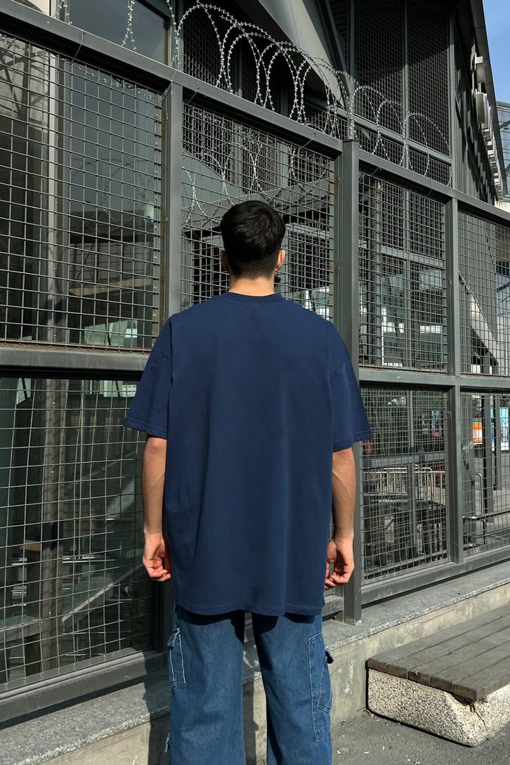 Butterfly Baskılı Lacivert Oversize Tshirt