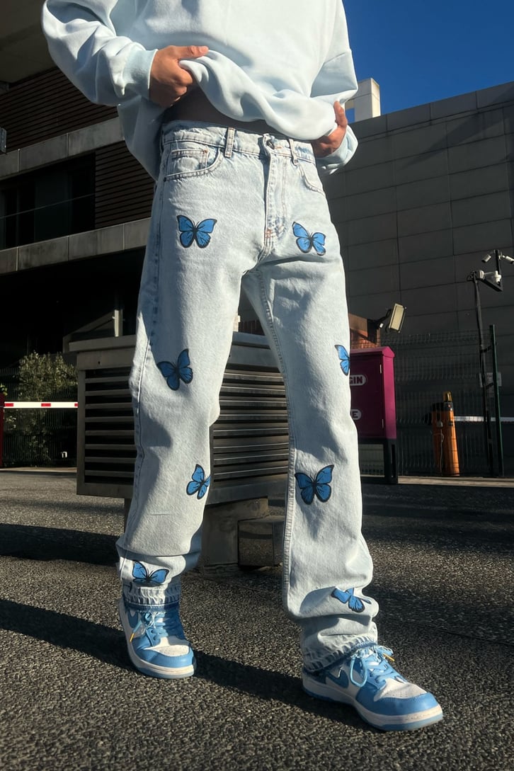 Butterfly Baskılı Siyah Regular Fit Jean