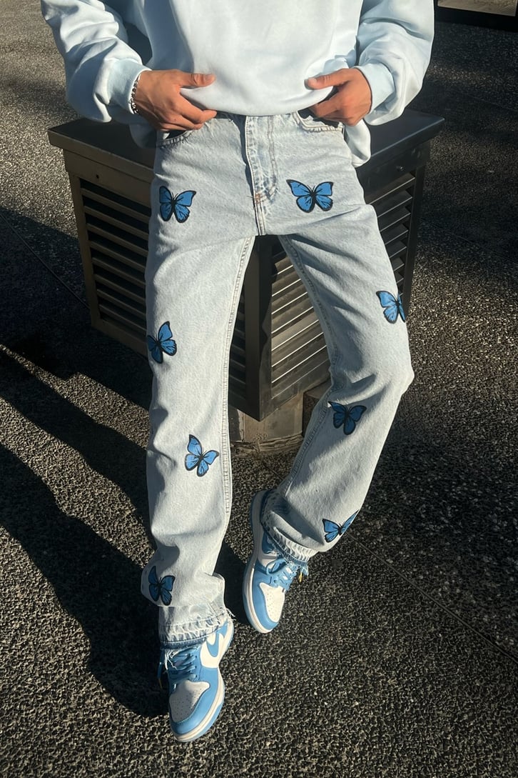 Butterfly Baskılı Siyah Regular Fit Jean