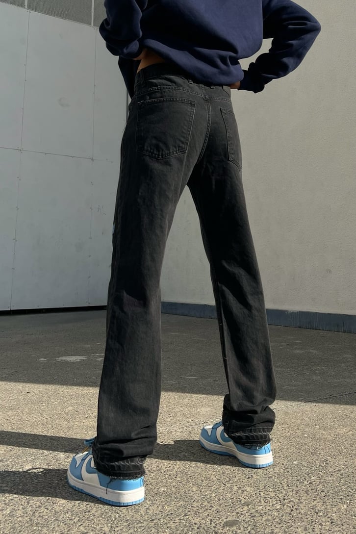 Butterfly Baskılı Siyah Regular Fit Jean