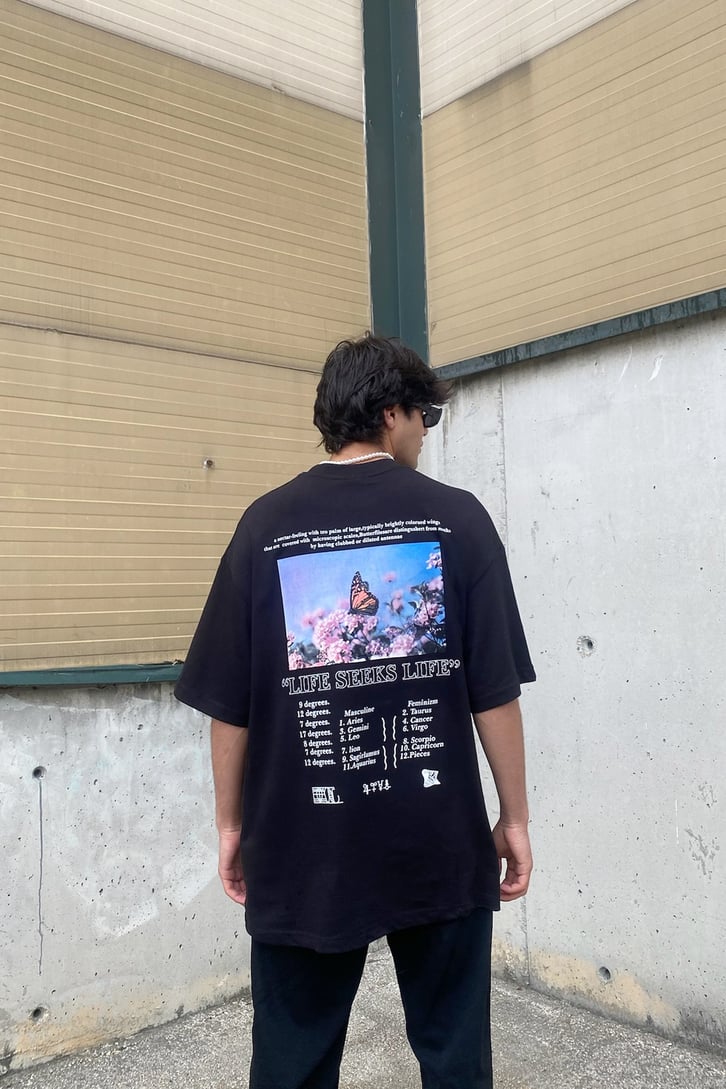 Butterfly Dream Baskılı Siyah Oversize Tshirt