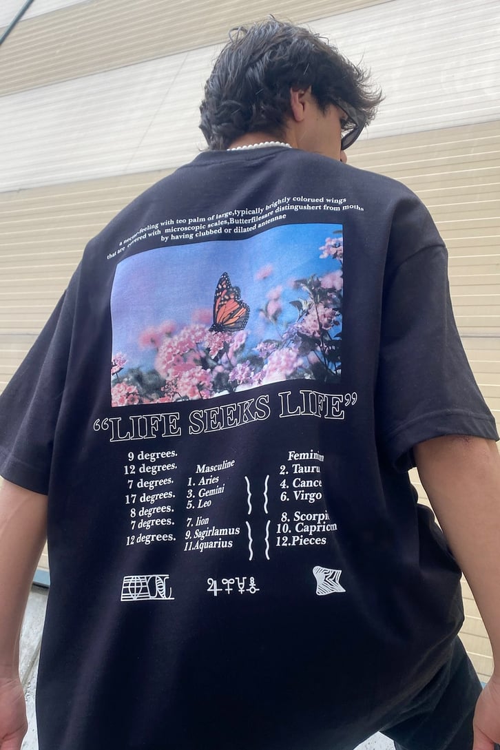 Butterfly Dream Baskılı Siyah Oversize Tshirt