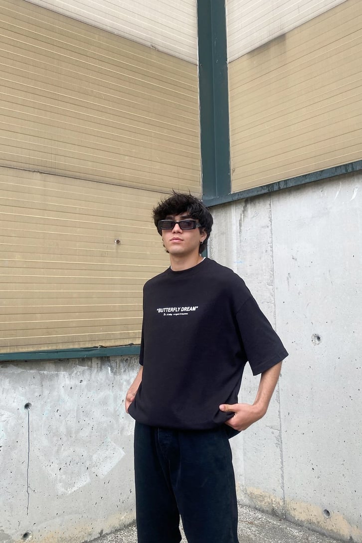 Butterfly Dream Baskılı Siyah Oversize Tshirt