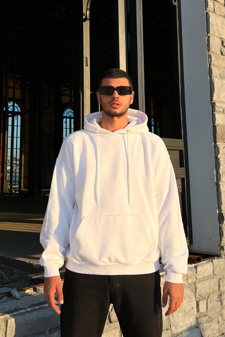 Butterfly Eye Sırt Baskılı Beyaz Oversize Hoodie