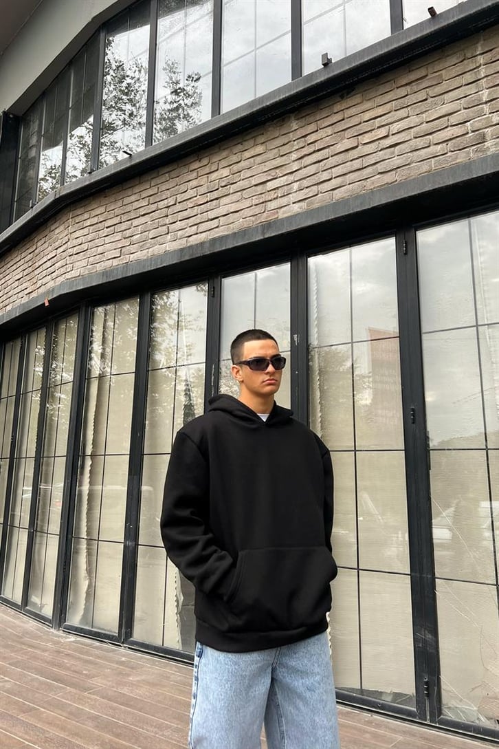 Butterfly Flame Sırt Baskılı Siyah İçi Pamuklu Oversize Hoodie