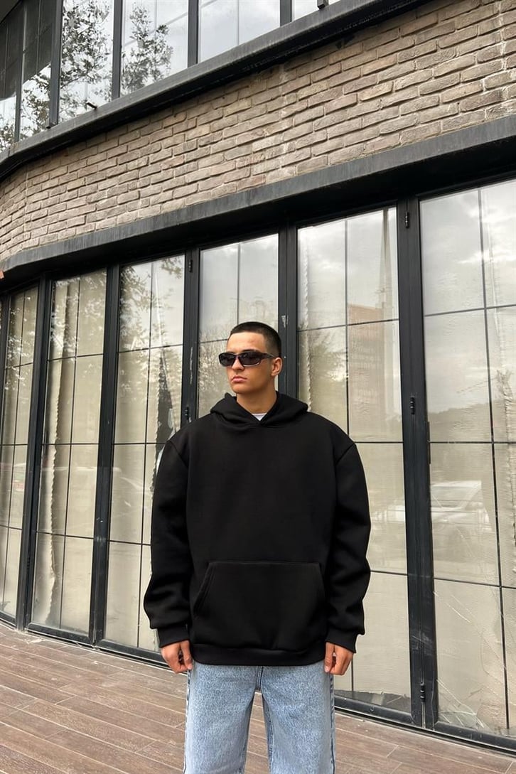 Butterfly Flame Sırt Baskılı Siyah İçi Pamuklu Oversize Hoodie