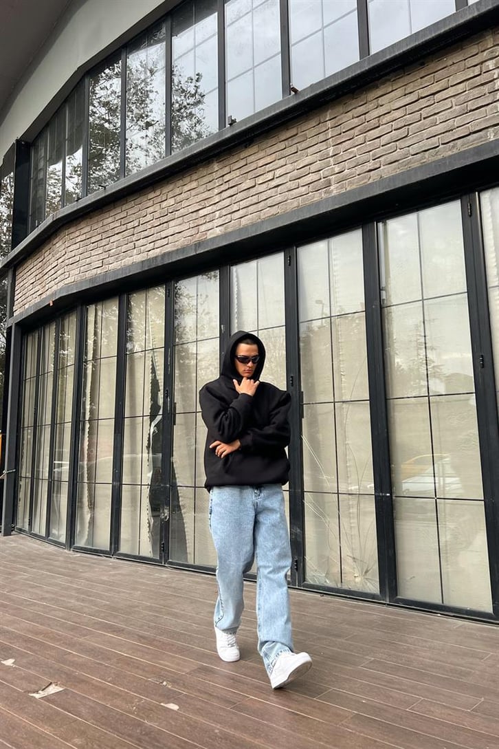 Butterfly Flame Sırt Baskılı Siyah İçi Pamuklu Oversize Hoodie