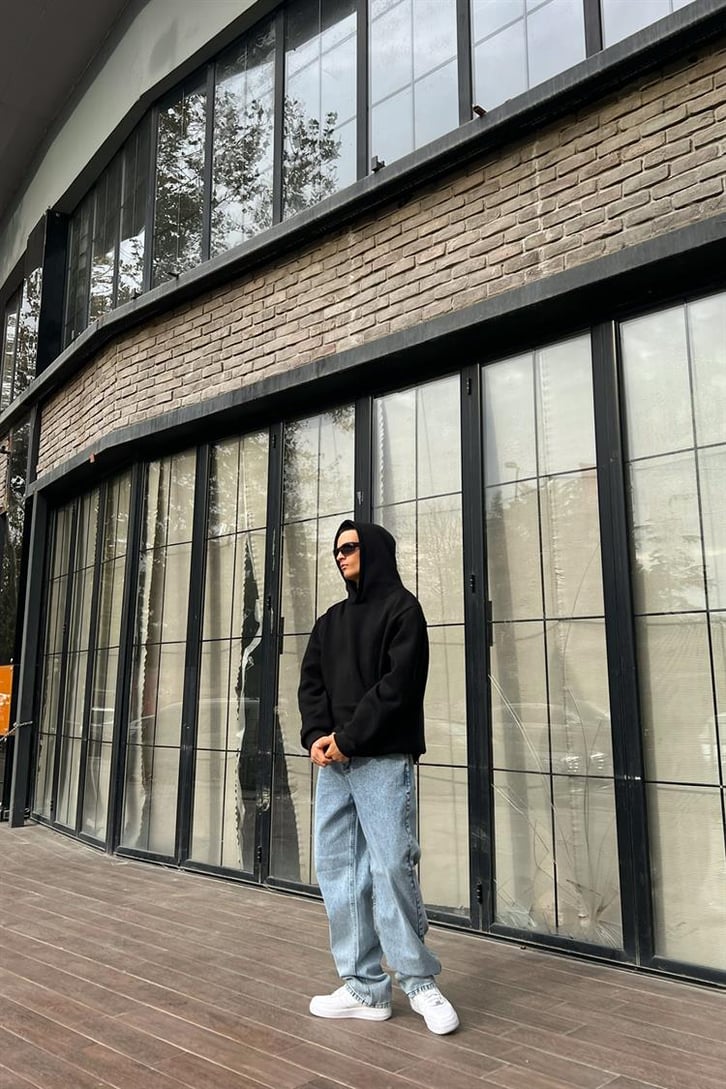 Butterfly Flame Sırt Baskılı Siyah İçi Pamuklu Oversize Hoodie
