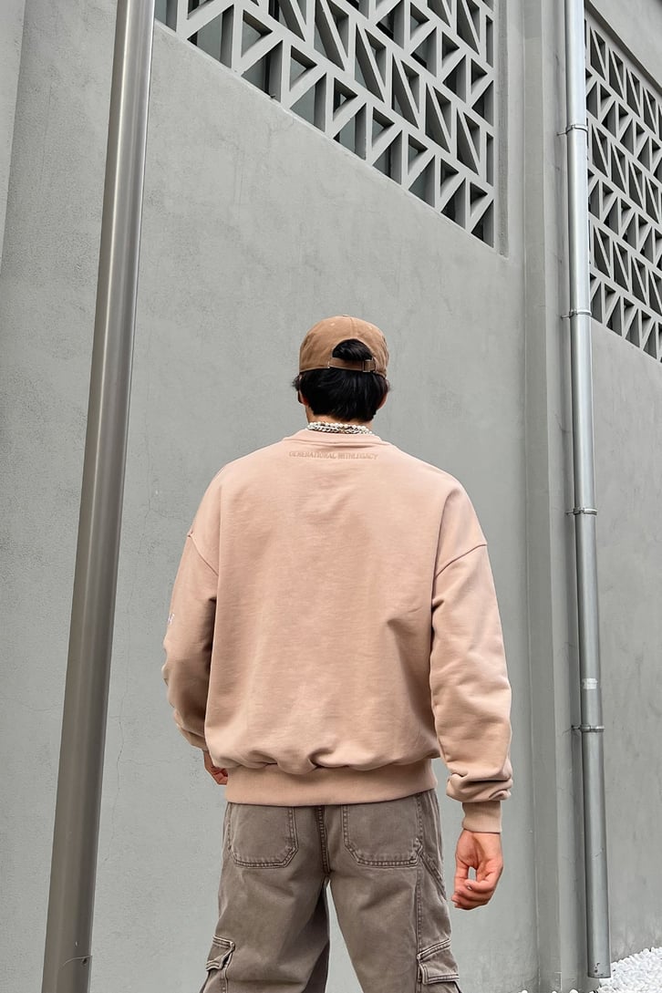 Butterfly Nakışlı Sütlü Kahve Oversize Sweatshirt