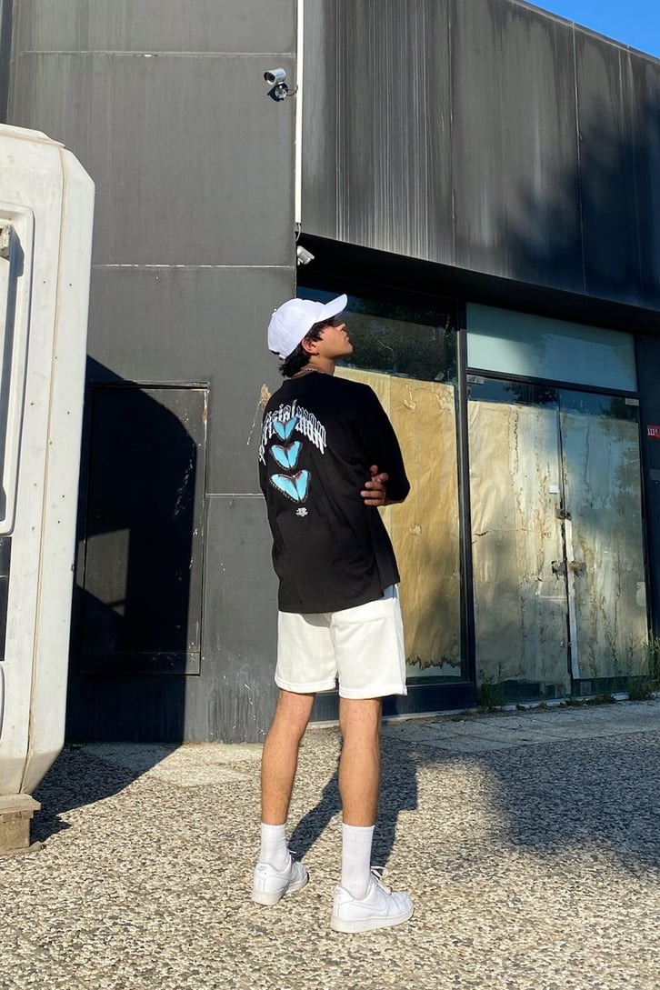 Butterfly Sırt Baskılı Siyah Oversize Tshirt