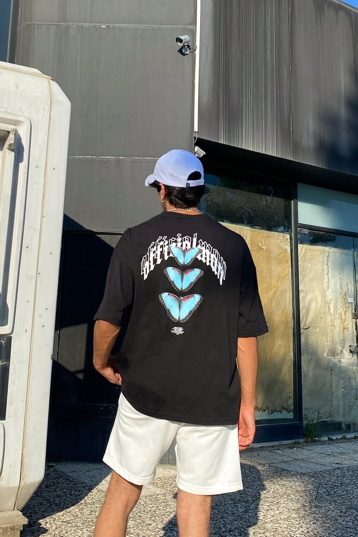 Butterfly Sırt Baskılı Siyah Oversize Tshirt