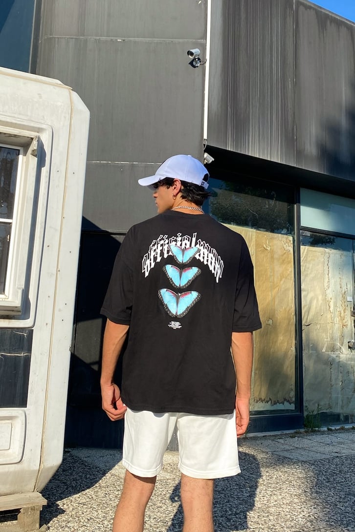 Butterfly Sırt Baskılı Siyah Oversize Tshirt