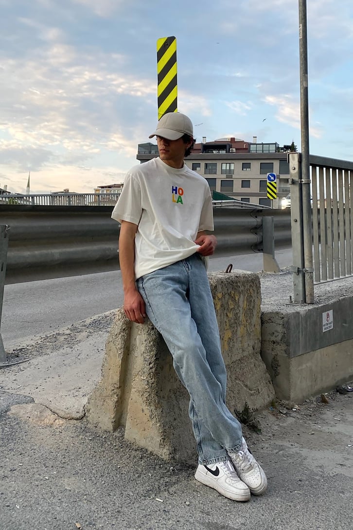 Buz Mavi Taslamali Baggy Jean