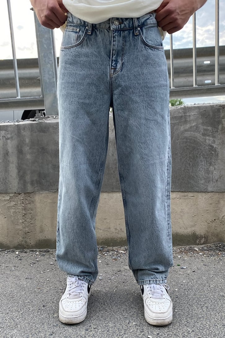 Buz Mavi Taslamali Baggy Jean