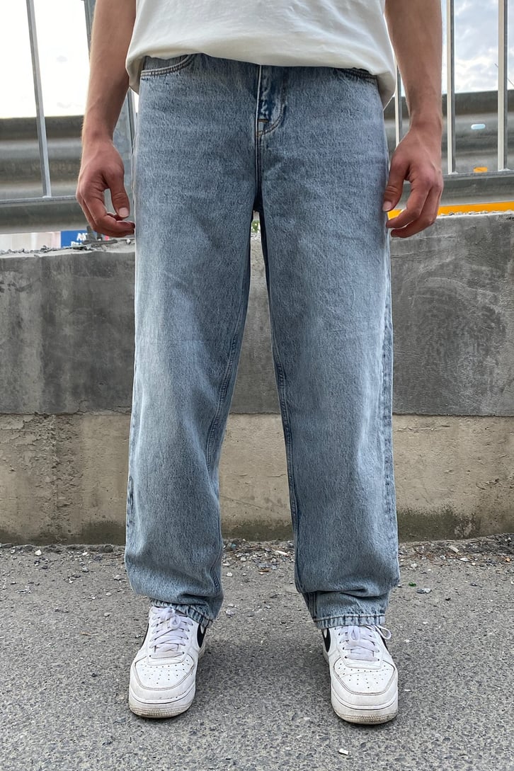 Buz Mavi Taslamali Baggy Jean