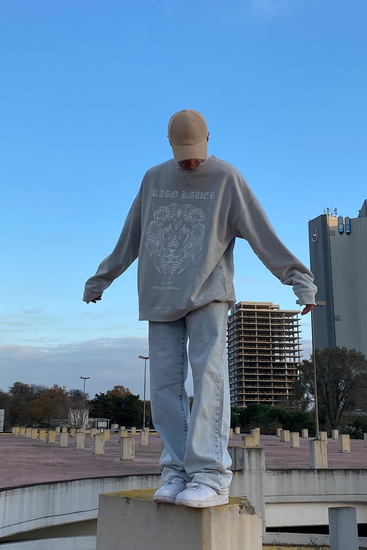 Buz Mavisi Taşlamalı Dikiş Detay Baggy Jean