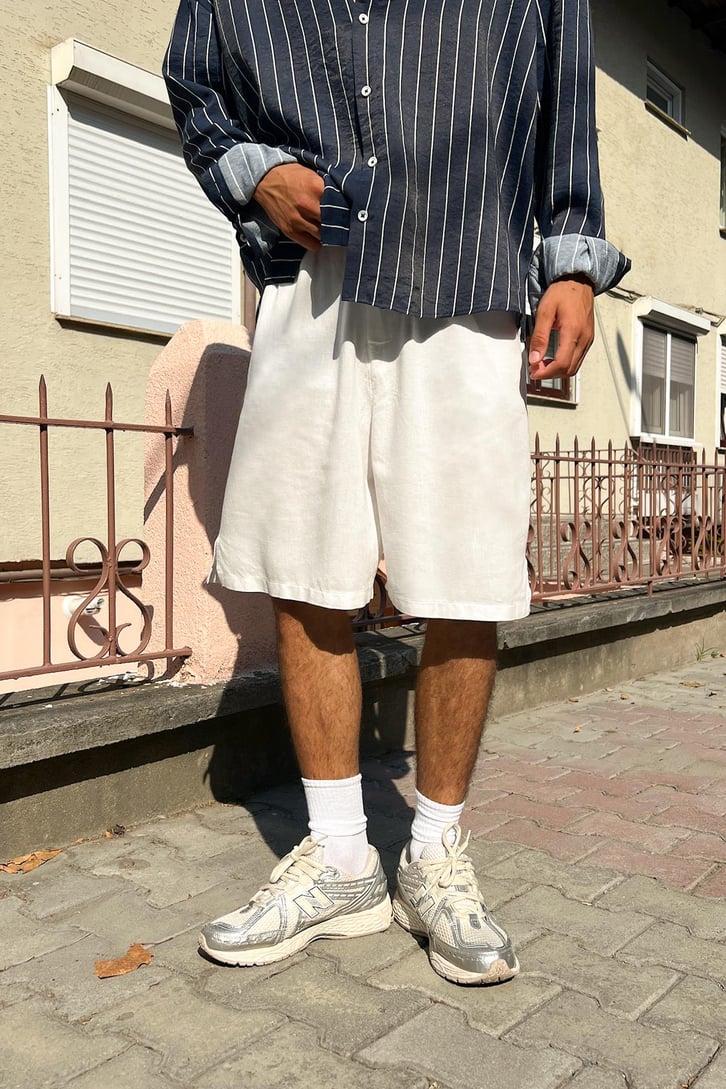 Büzgü İpli İnce Keten Şort