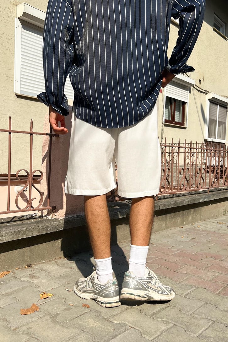 Büzgü İpli İnce Keten Şort