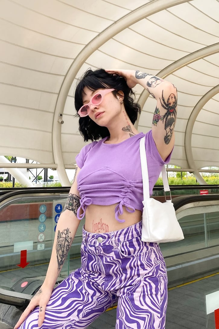 Büzgülü Lila Crop