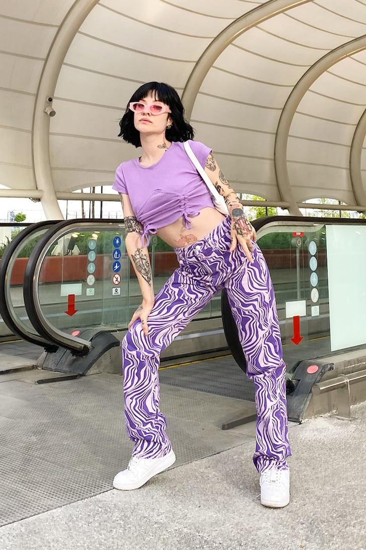 Büzgülü Lila Crop