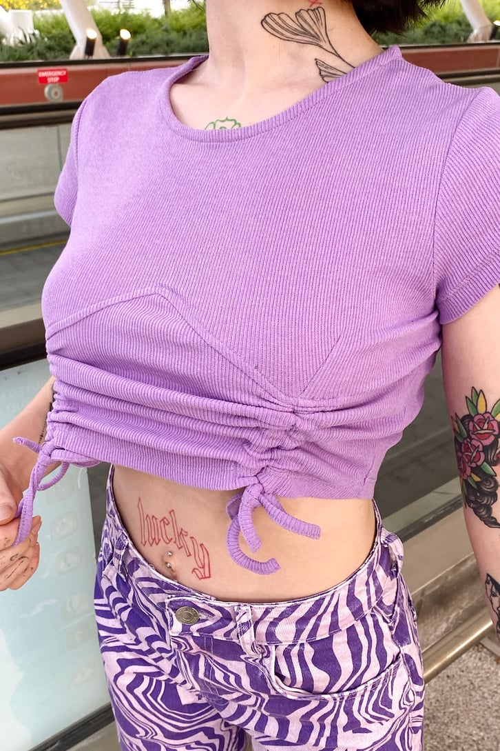 Büzgülü Lila Crop