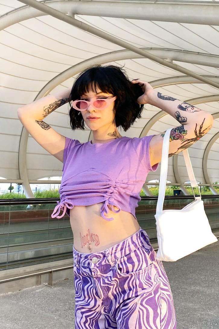 Büzgülü Lila Crop