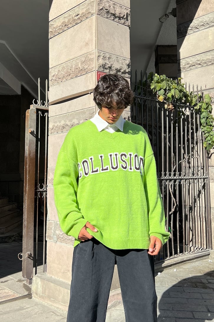 C Letter Oversize Yeşil Triko Kazak