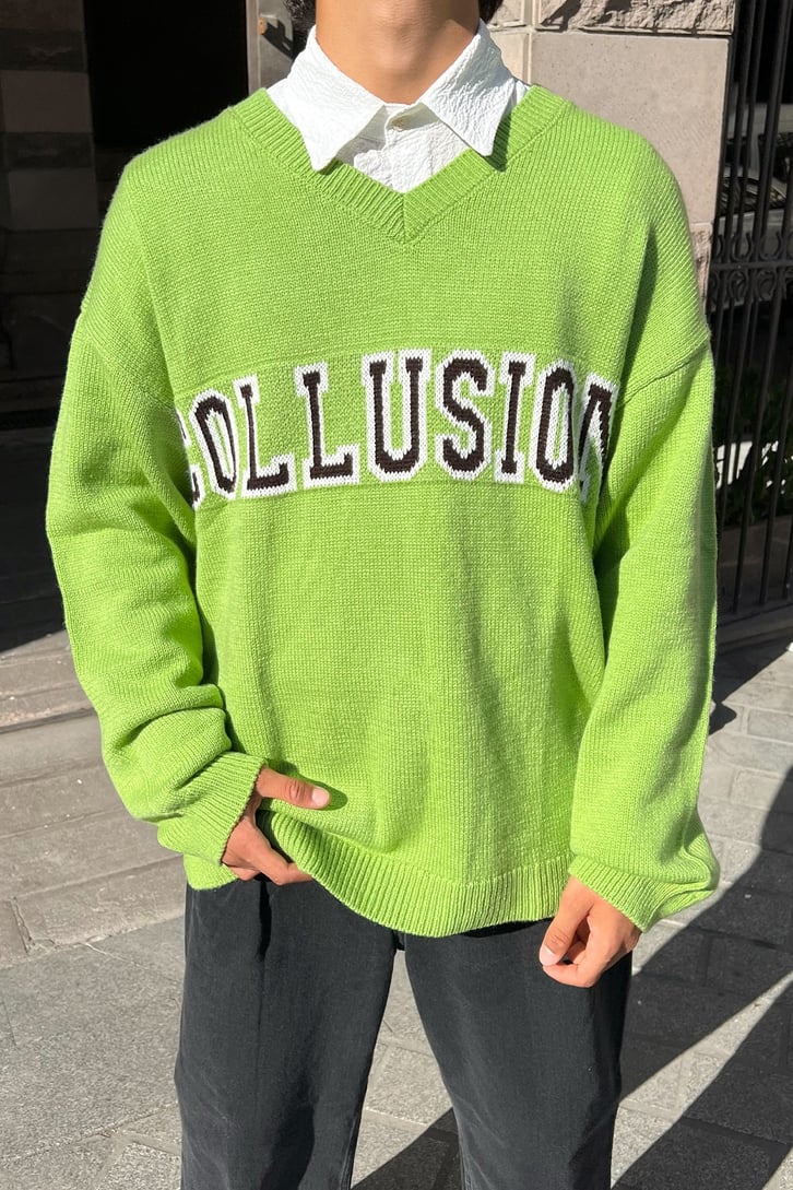 C Letter Oversize Yeşil Triko Kazak