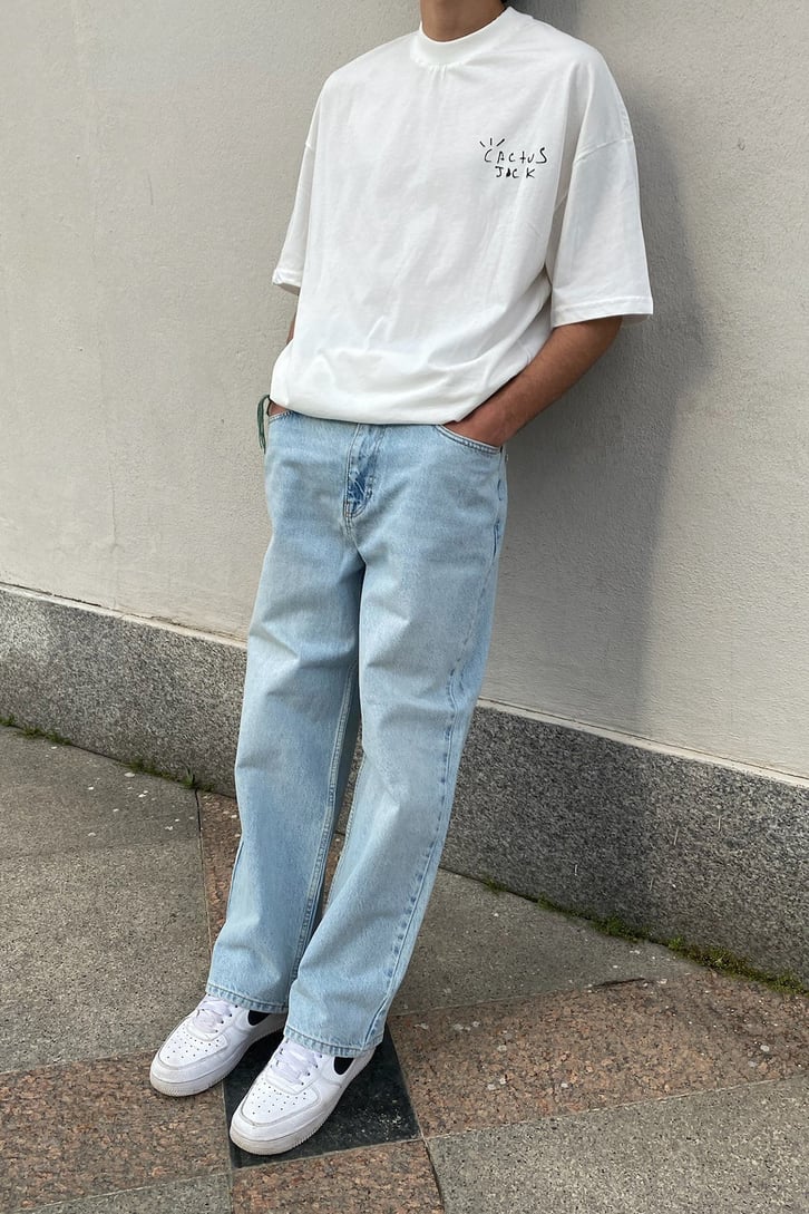 Cactus Jack Sırt ve Göğüs Baskılı Beyaz Oversize Tshirt