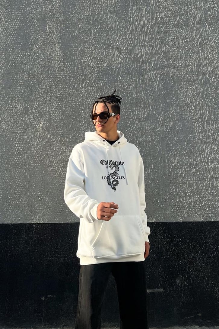 California Dragon Beyaz İçi Pamuklu Oversize Hoodie