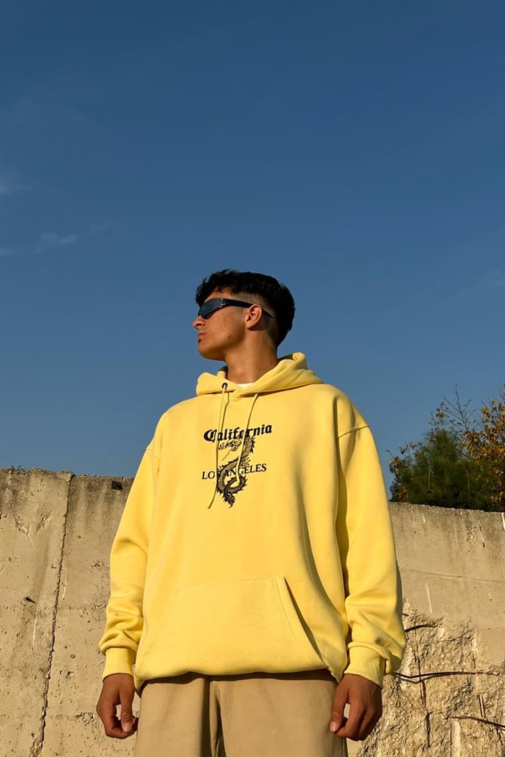 California Dragon Sarı İçi Pamuklu Oversize Hoodie