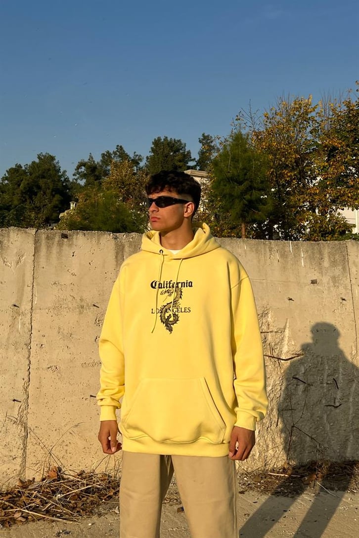 California Dragon Sarı İçi Pamuklu Oversize Hoodie