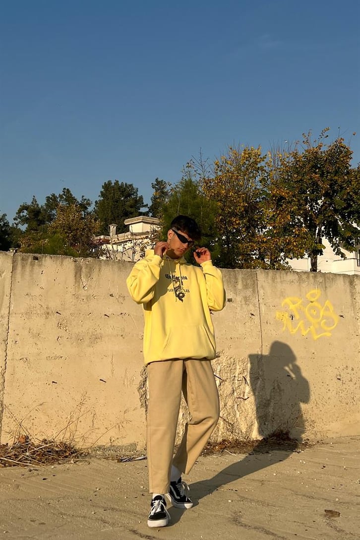 California Dragon Sarı İçi Pamuklu Oversize Hoodie