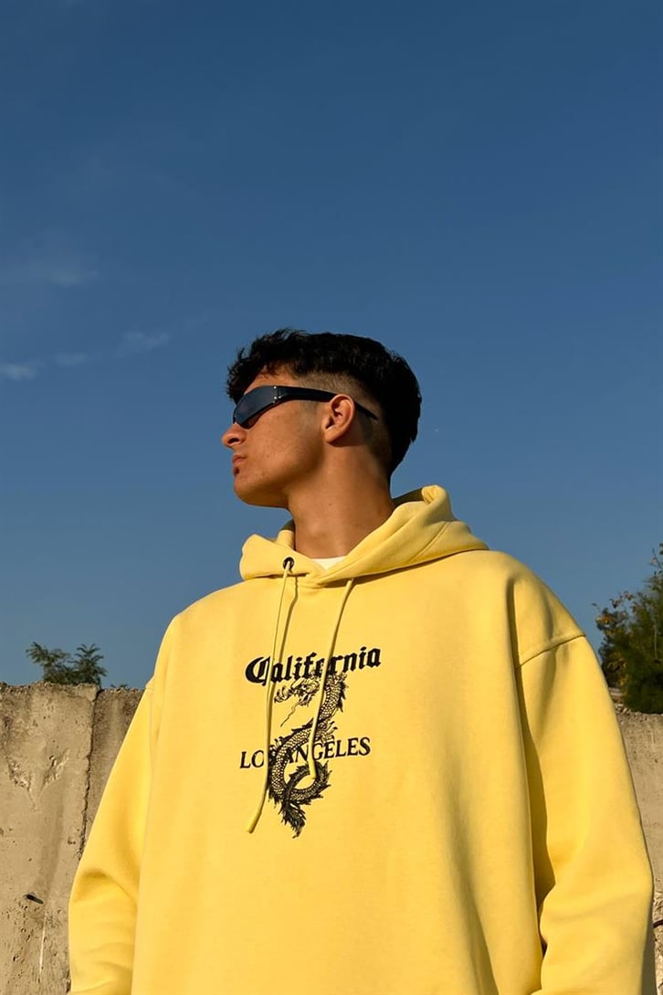 California Dragon Sarı İçi Pamuklu Oversize Hoodie