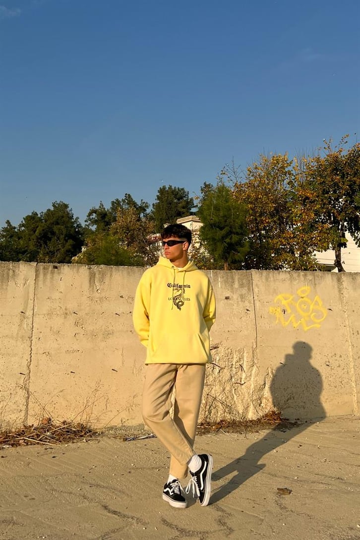 California Dragon Sarı İçi Pamuklu Oversize Hoodie